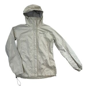 Marmot Hooded Rain Jacket Womens XS Cream Waterproof Lightweight Packable Zip